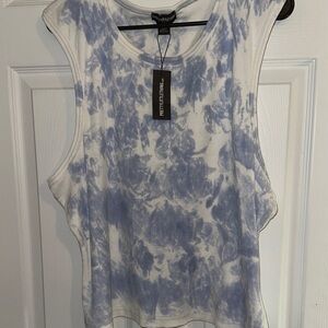 PrettyLittleThing Blue and White Tie-Dye Muscle Tank